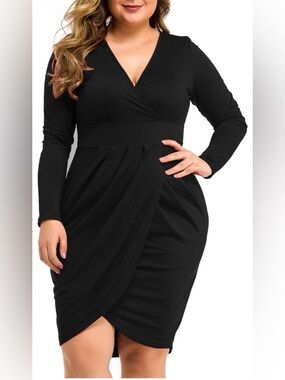 LAOLASI LONG SLEEVE DEEP V NECK DRESS
